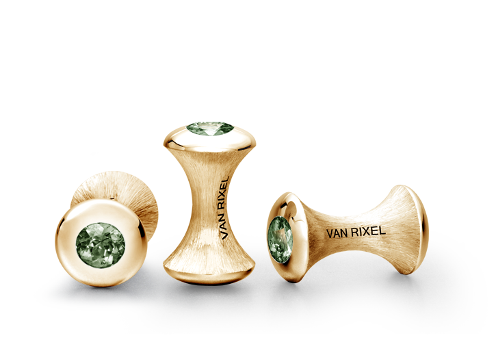 Een paar luxe, hoogwaardige, exclusieve en handgemaakte High End manchetknopen in 18 kt Geelgoud met groene Saffier - MI